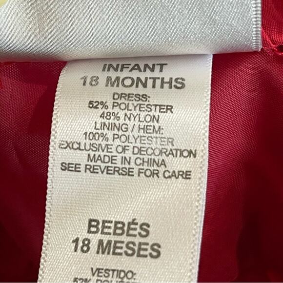 Youngland Red Dress w/ Black Velour Waist Tie & Raised Quilt-like Design - 18M - Picture 9 of 11